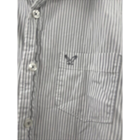 American Eagle Button Up Shirt Mens XS Vintage Fit Long Sleeve Gray White Cotton - Picture 3 of 6